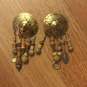Wooden Beaded Shield Earring